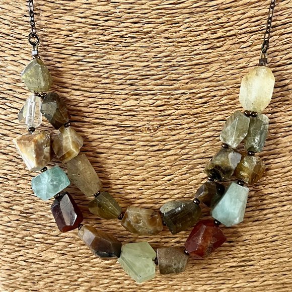 Faceted Semi-Precious Quartz 2 Strand Handmade Necklace One Of A Kind 21" - 24" - Picture 2 of 8